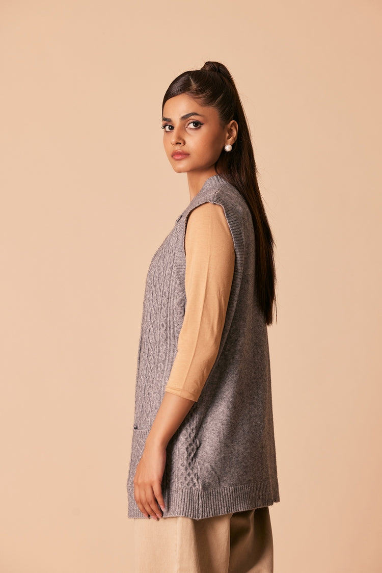 Picture of Ellena - Round Neck Cardigan Sweater - Available at Raja Sahib