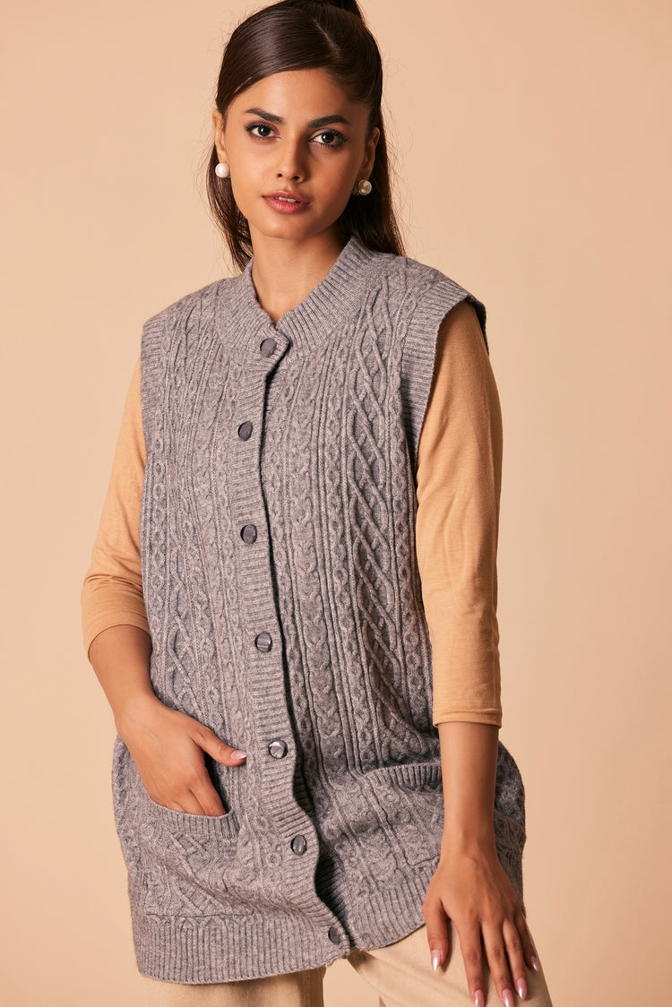 Picture of Ellena - Round Neck Cardigan Sweater - Available at Raja Sahib