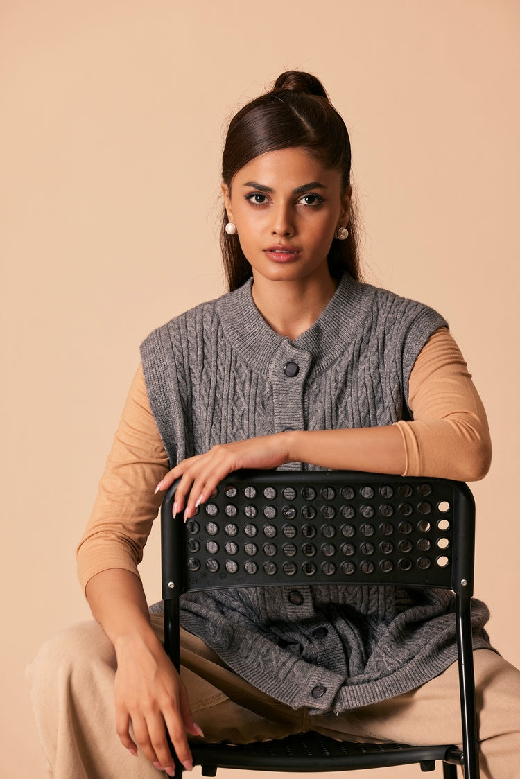 Picture of Ellena - Round Neck Cardigan Sweater - Available at Raja Sahib