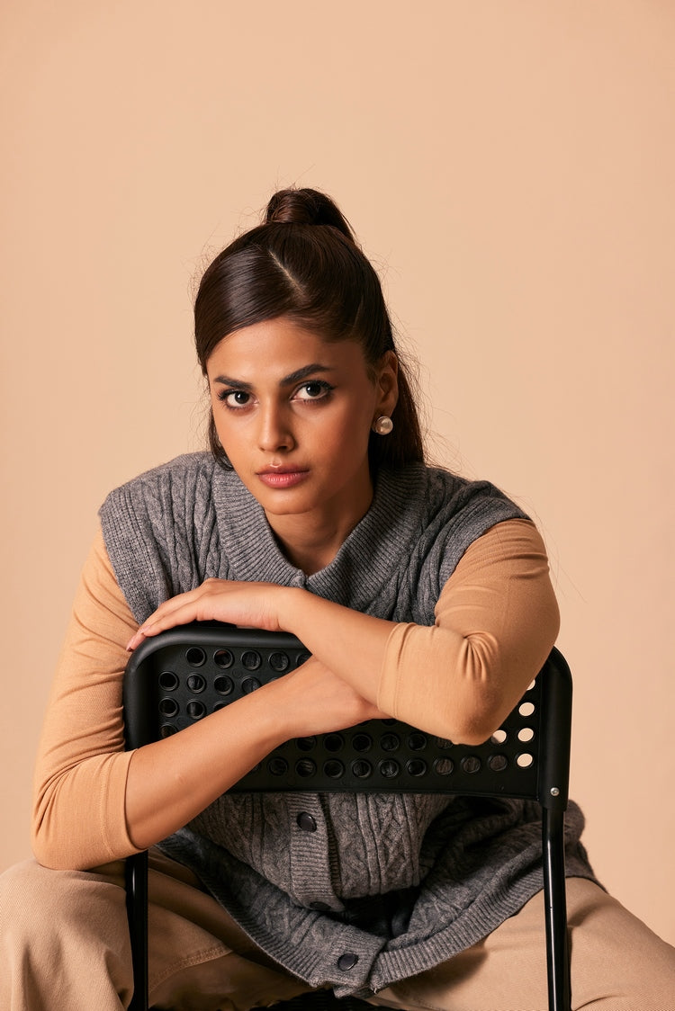 Picture of Ellena - Round Neck Cardigan Sweater - Available at Raja Sahib