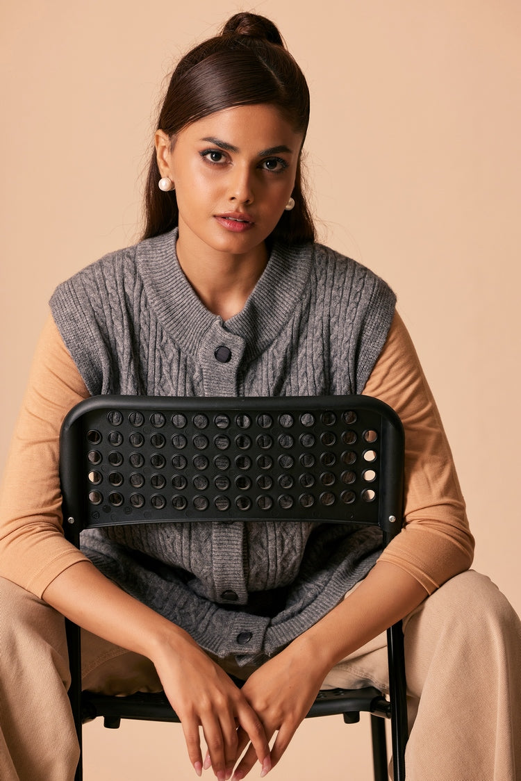Picture of Ellena - Round Neck Cardigan Sweater - Available at Raja Sahib