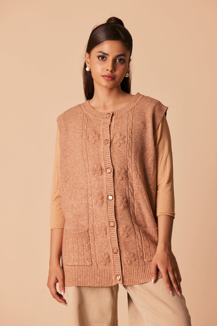 Picture of Ellena - Round Neck Cardigan Sweater - Available at Raja Sahib