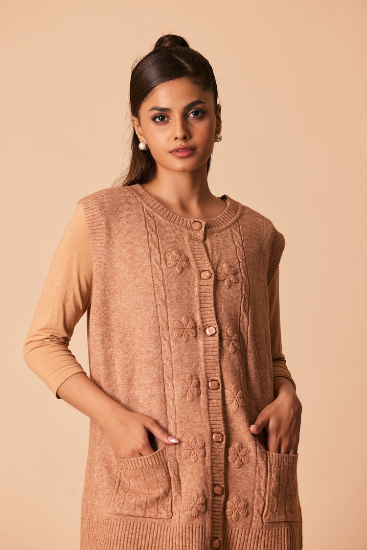 Picture of Ellena - Round Neck Cardigan Sweater - Available at Raja Sahib