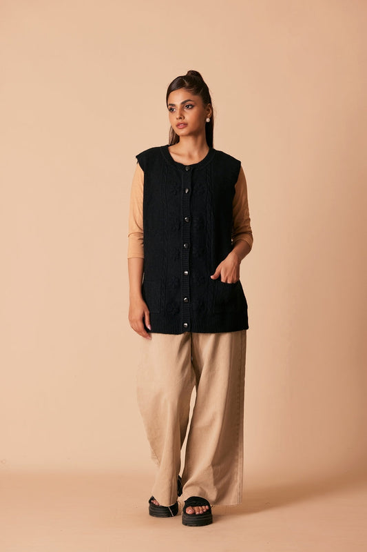 Picture of Ellena - Round Neck Cardigan Sweater - Available at Raja Sahib