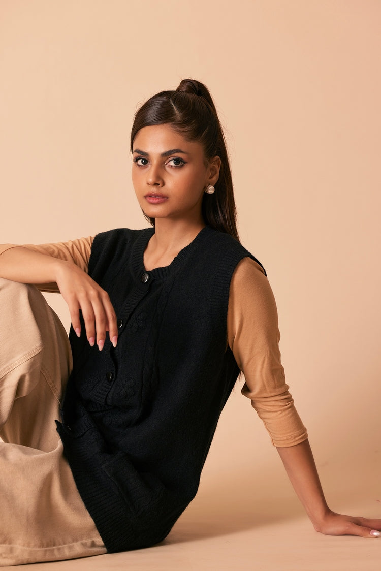 Picture of Ellena - Round Neck Cardigan Sweater - Available at Raja Sahib