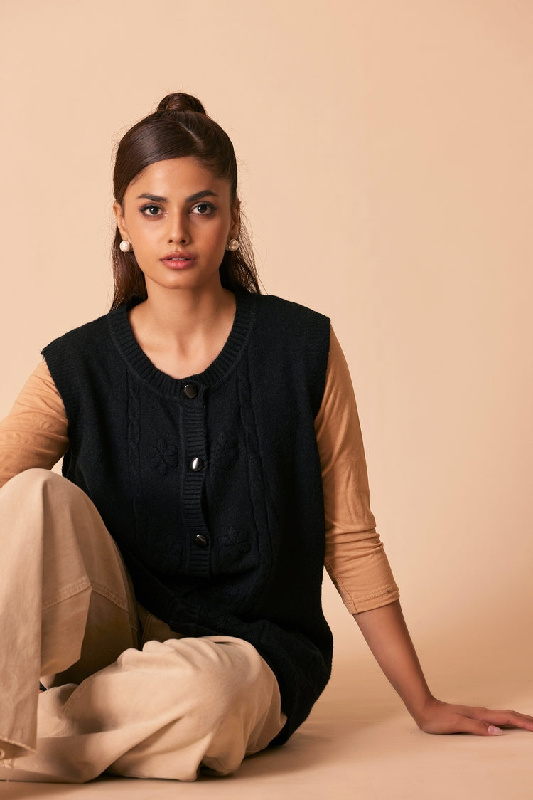Picture of Ellena - Round Neck Cardigan Sweater - Available at Raja Sahib