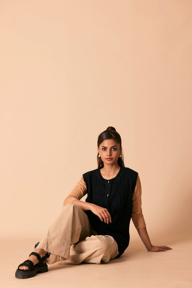 Picture of Ellena - Round Neck Cardigan Sweater - Available at Raja Sahib