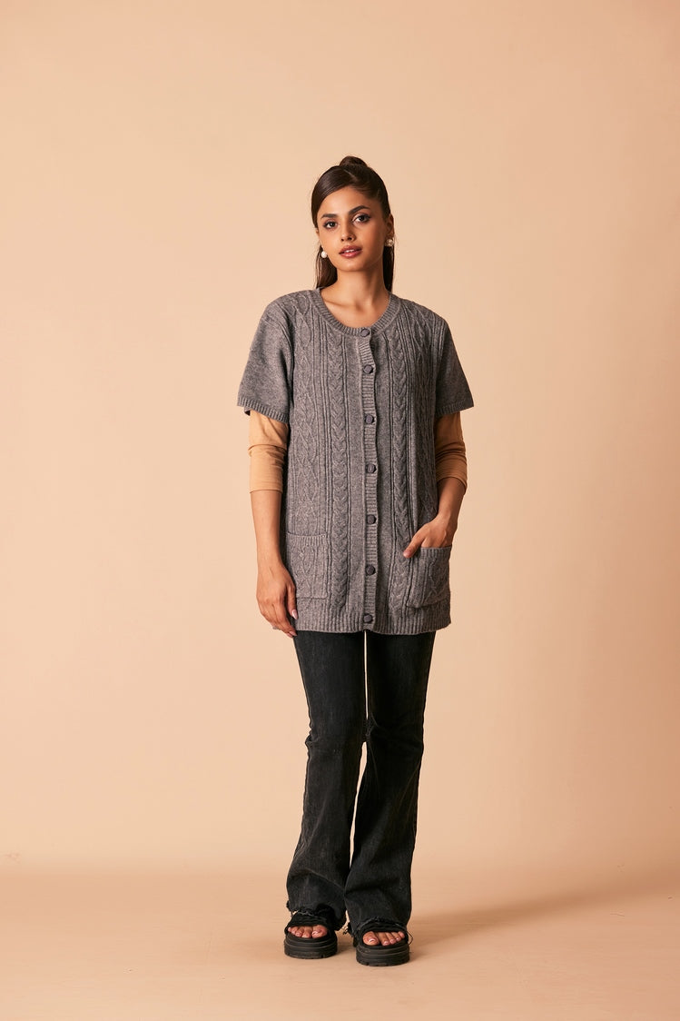 Picture of Ellena - Round Neck Cardigan Sweater - Available at Raja Sahib