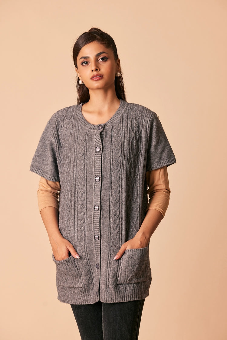 Picture of Ellena - Round Neck Cardigan Sweater - Available at Raja Sahib