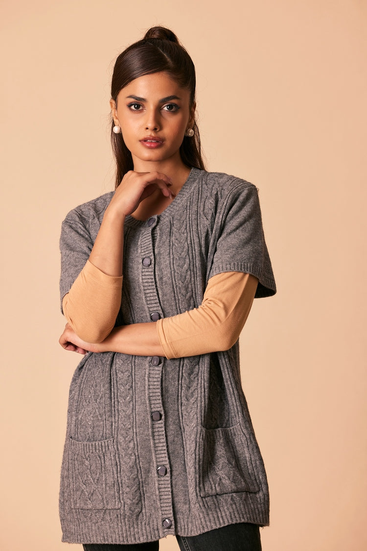 Picture of Ellena - Round Neck Cardigan Sweater - Available at Raja Sahib