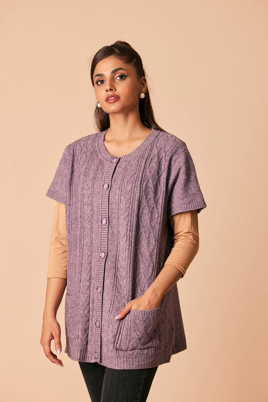 Picture of Ellena - Round Neck Cardigan Sweater - Available at Raja Sahib
