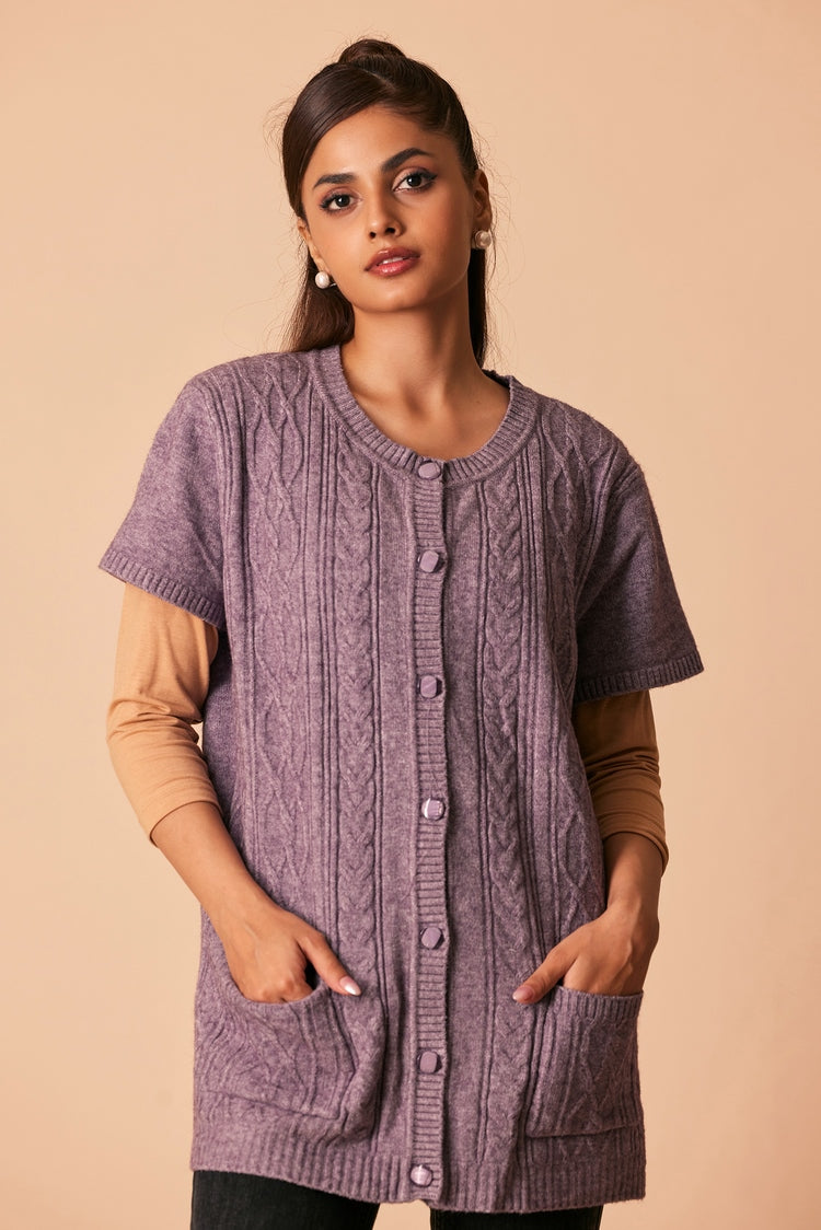 Picture of Ellena - Round Neck Cardigan Sweater - Available at Raja Sahib