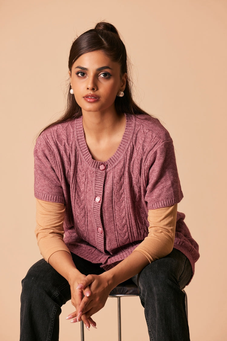 Picture of Ellena - Round Neck Cardigan Sweater - Available at Raja Sahib