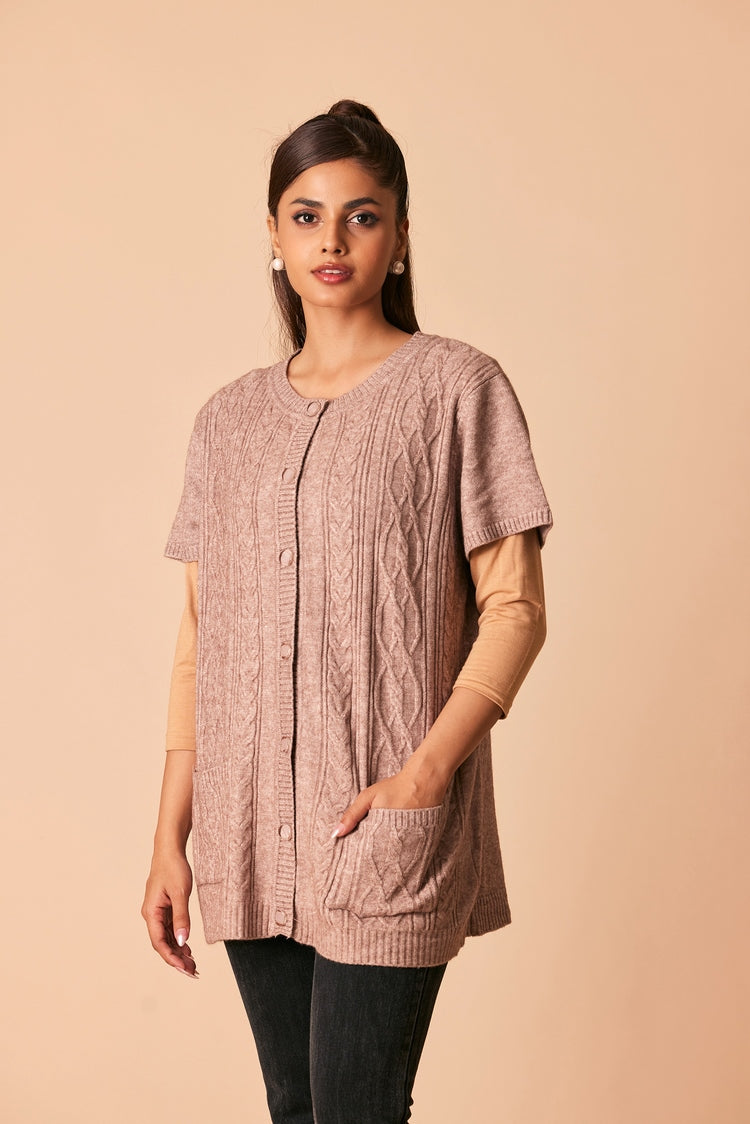 Picture of Ellena - Round Neck Cardigan Sweater - Available at Raja Sahib