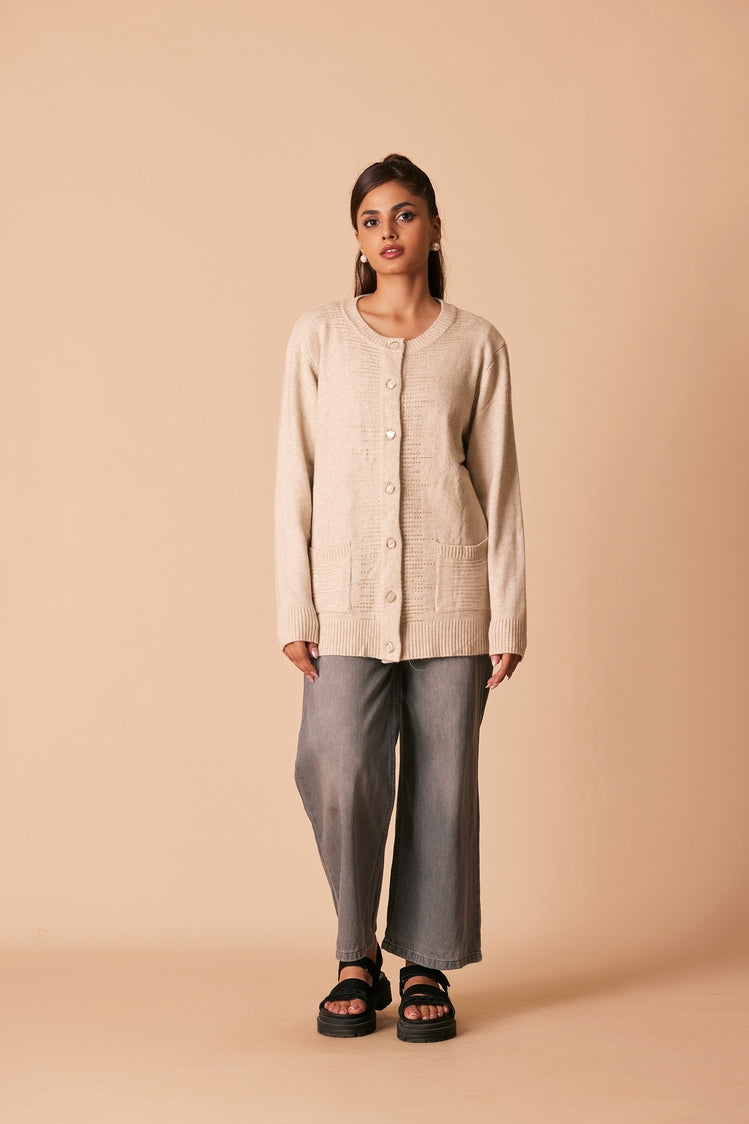 Picture of Ellena - Round Neck Cardigan Sweater - Available at Raja Sahib