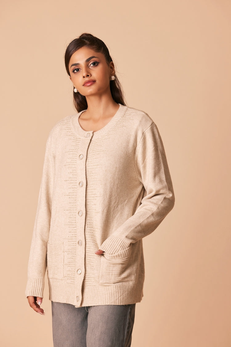 Picture of Ellena - Round Neck Cardigan Sweater - Available at Raja Sahib
