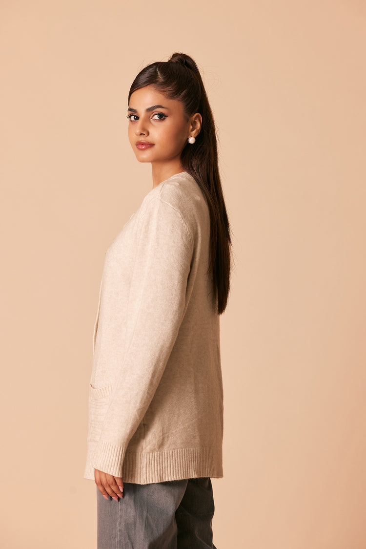 Picture of Ellena - Round Neck Cardigan Sweater - Available at Raja Sahib