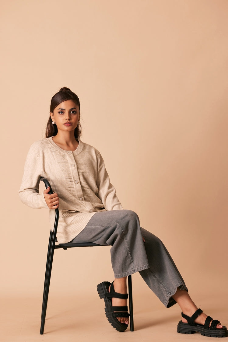 Picture of Ellena - Round Neck Cardigan Sweater - Available at Raja Sahib