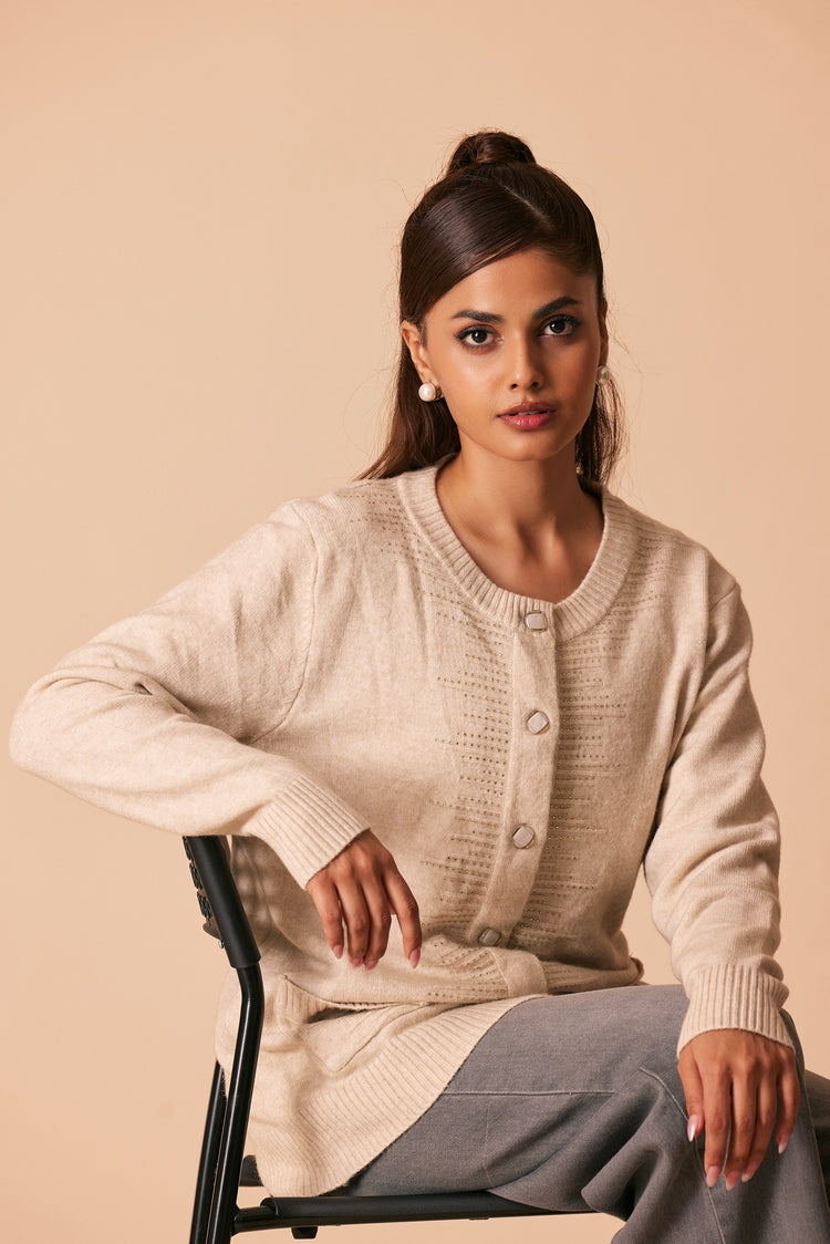 Picture of Ellena - Round Neck Cardigan Sweater - Available at Raja Sahib