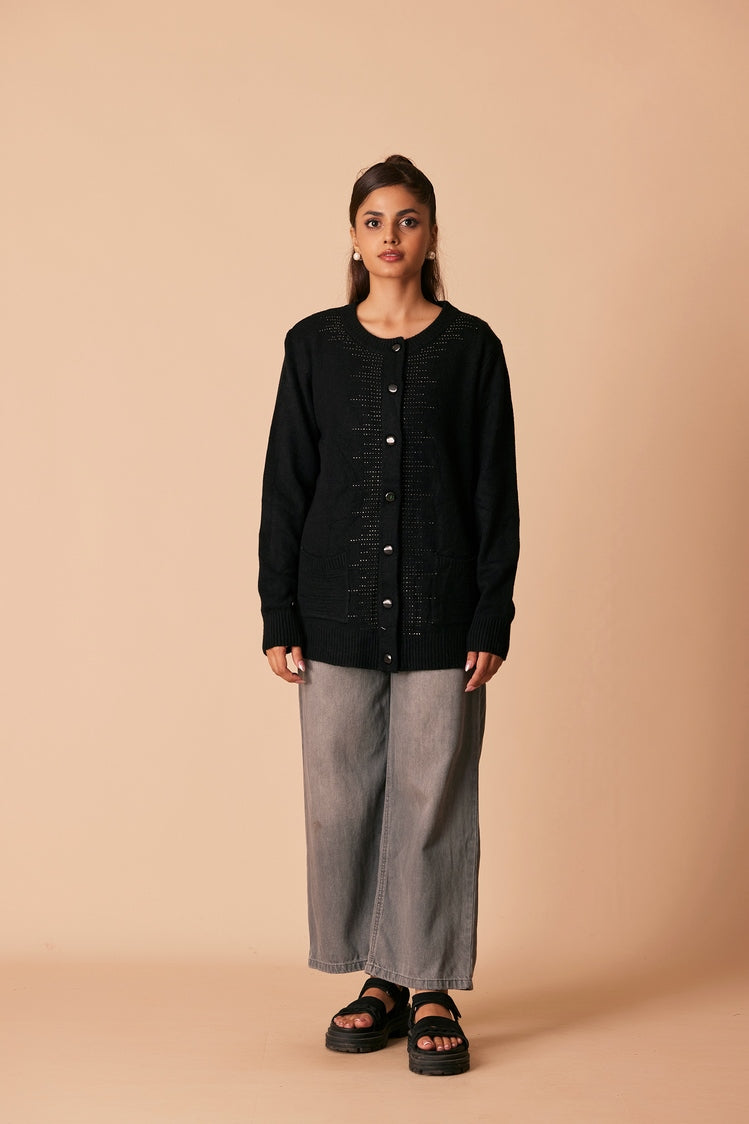 Picture of Ellena - Round Neck Cardigan Sweater - Available at Raja Sahib
