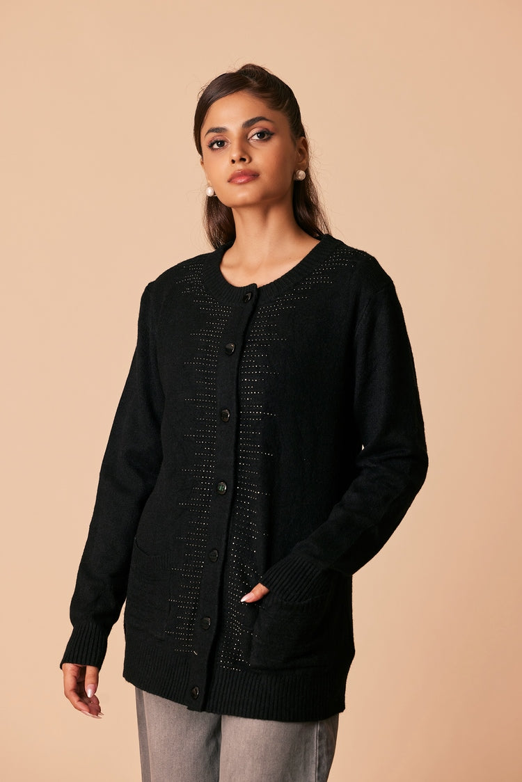 Picture of Ellena - Round Neck Cardigan Sweater - Available at Raja Sahib