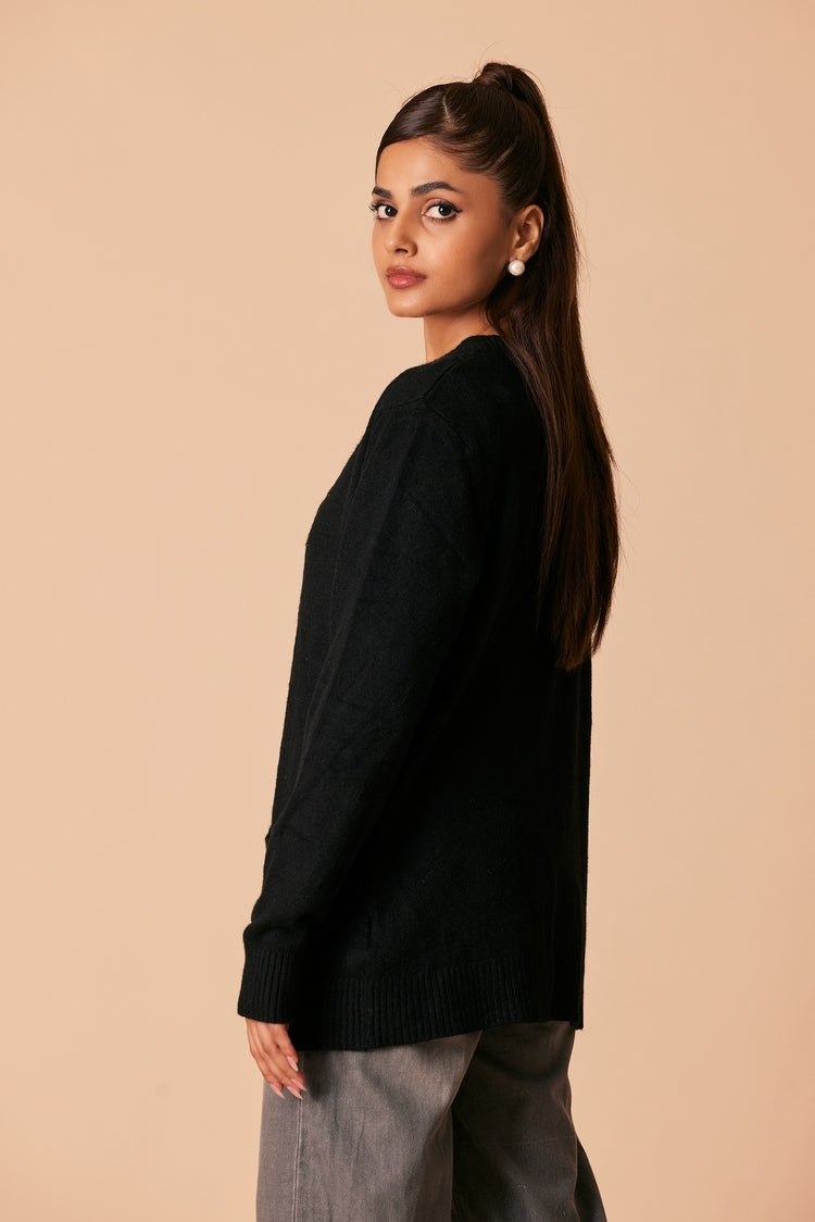 Picture of Ellena - Round Neck Cardigan Sweater - Available at Raja Sahib