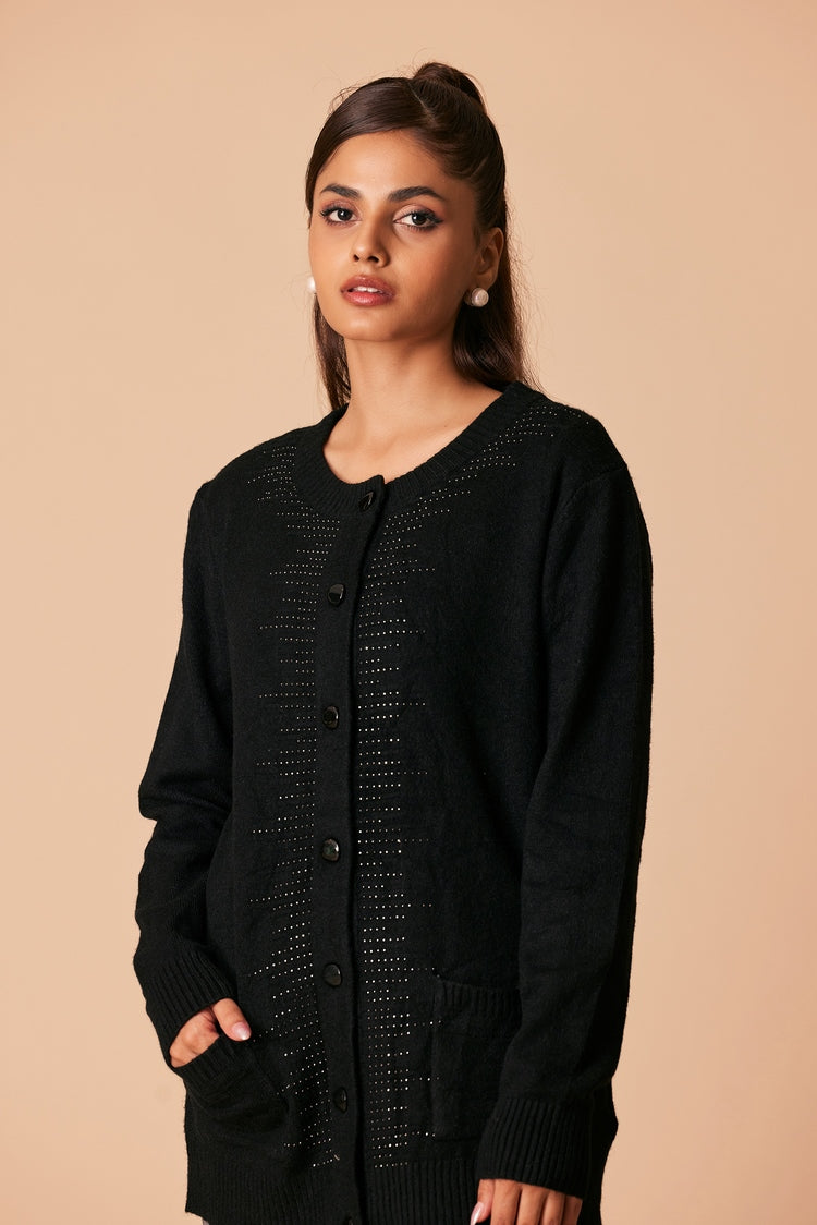 Picture of Ellena - Round Neck Cardigan Sweater - Available at Raja Sahib