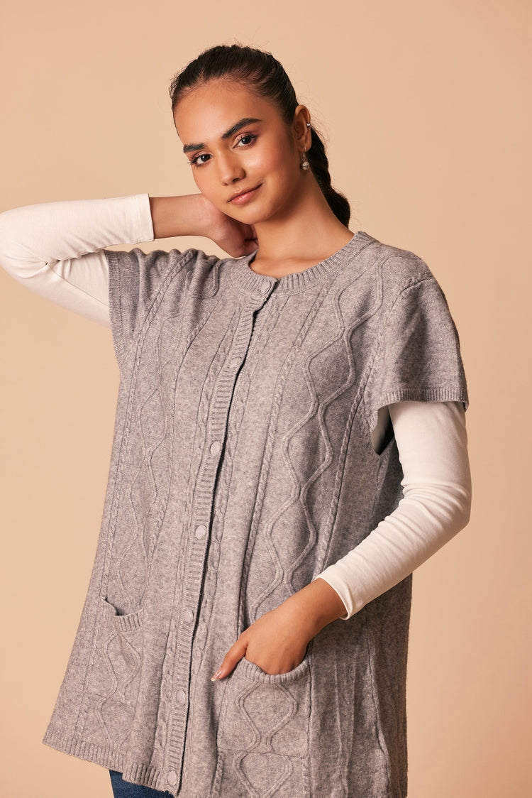 Picture of Ellena - Round Neck Cardigan Sweater - Available at Raja Sahib