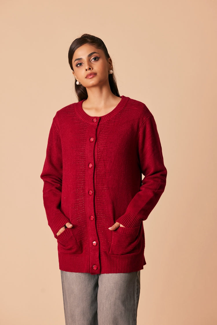 Picture of Ellena - Round Neck Cardigan Sweater - Available at Raja Sahib