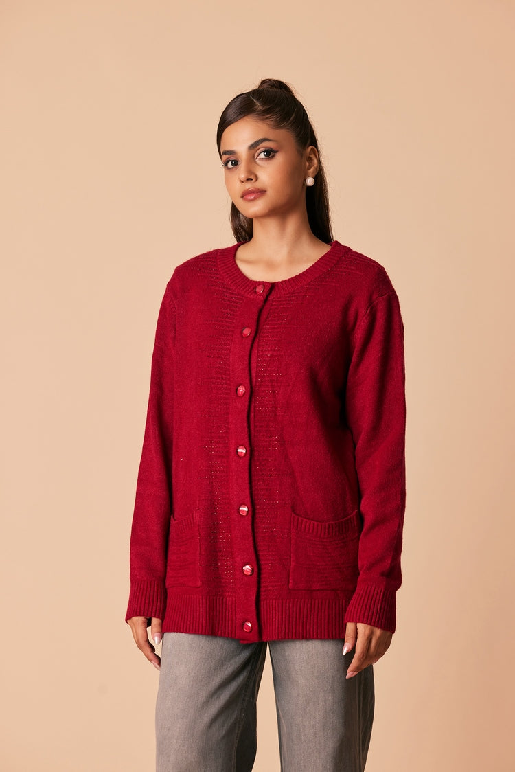 Picture of Ellena - Round Neck Cardigan Sweater - Available at Raja Sahib