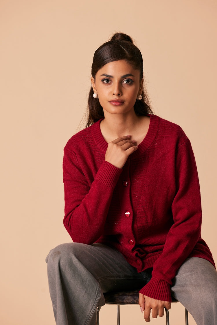 Picture of Ellena - Round Neck Cardigan Sweater - Available at Raja Sahib