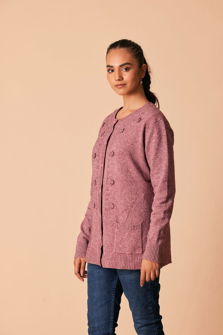 Picture of Ellena - Round Neck Cardigan Sweater - Available at Raja Sahib