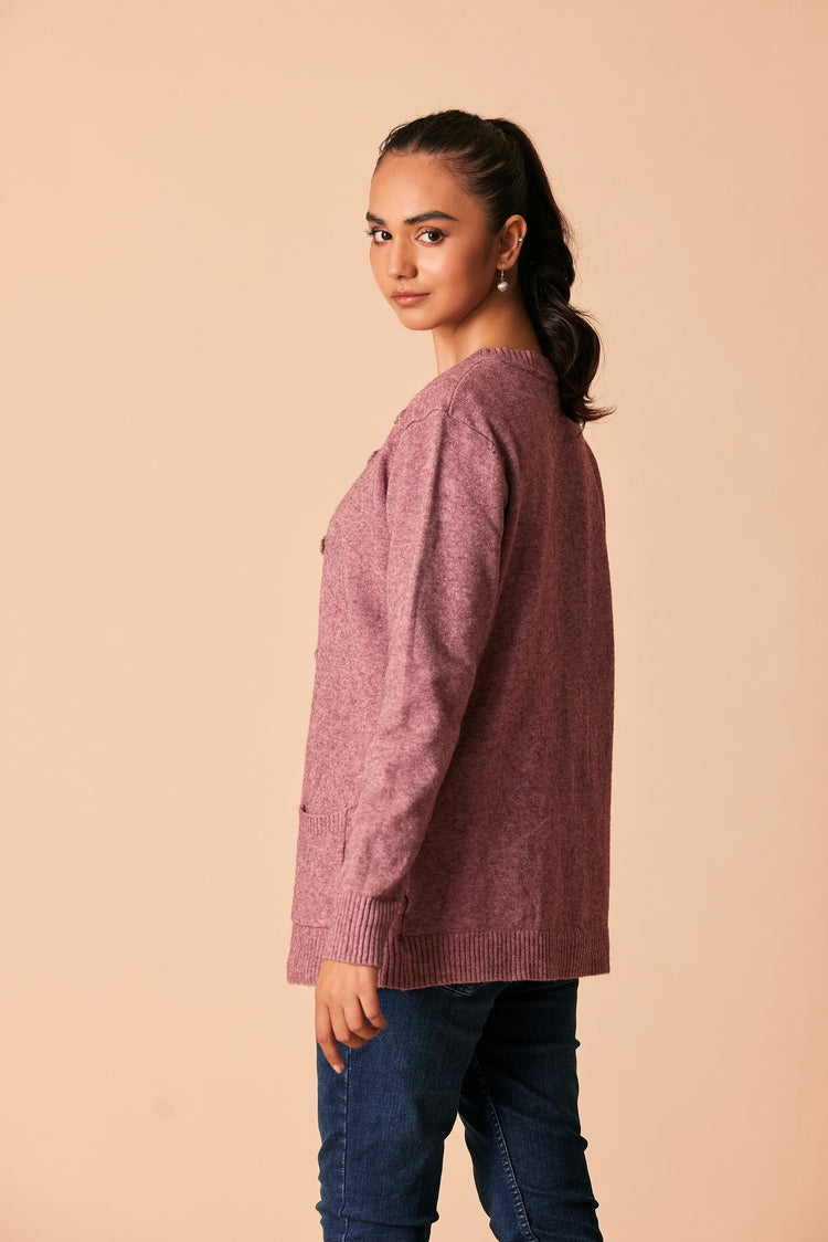 Picture of Ellena - Round Neck Cardigan Sweater - Available at Raja Sahib
