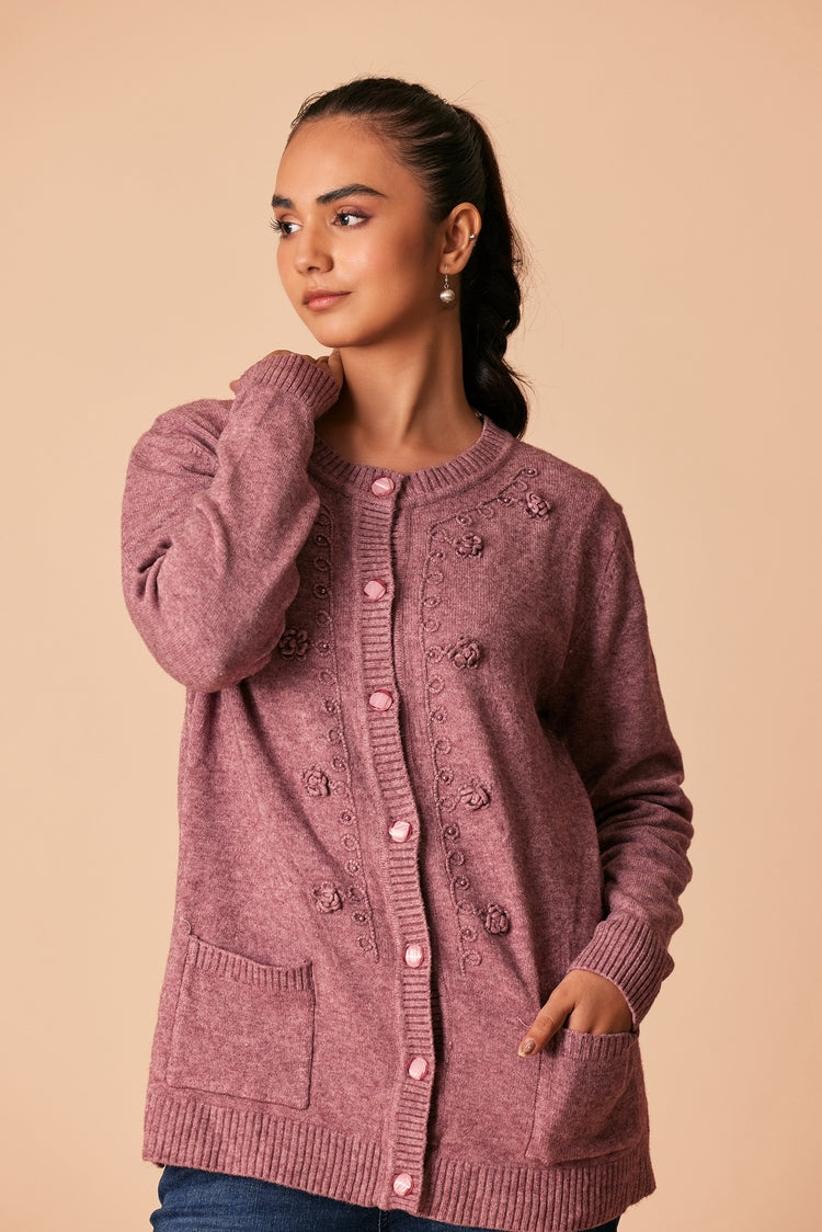 Picture of Ellena - Round Neck Cardigan Sweater - Available at Raja Sahib