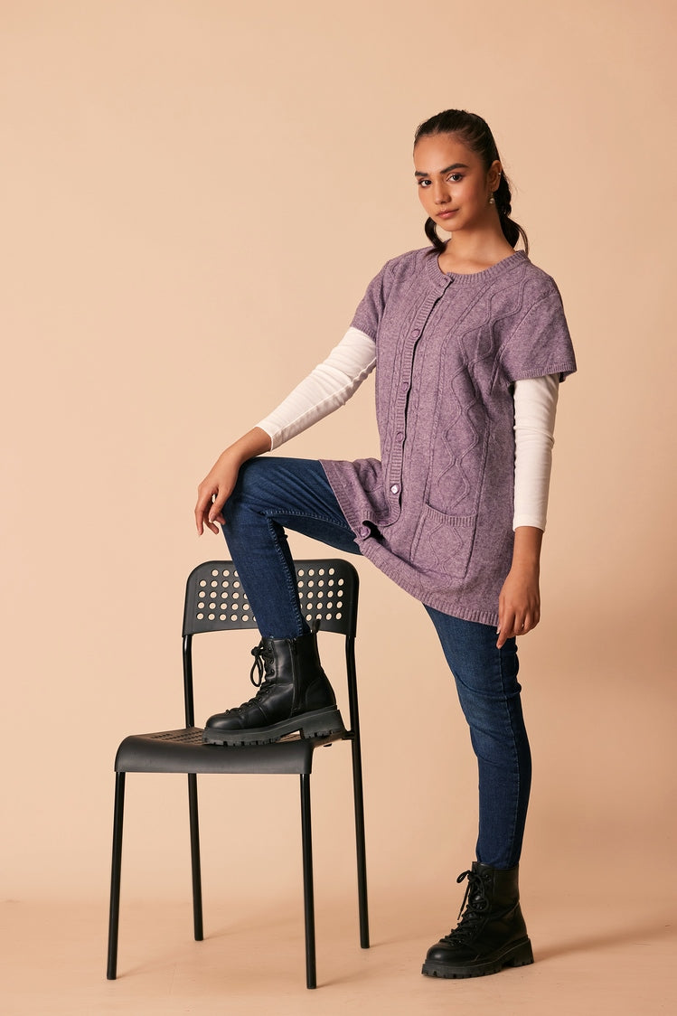Picture of Ellena - Round Neck Cardigan Sweater - Available at Raja Sahib
