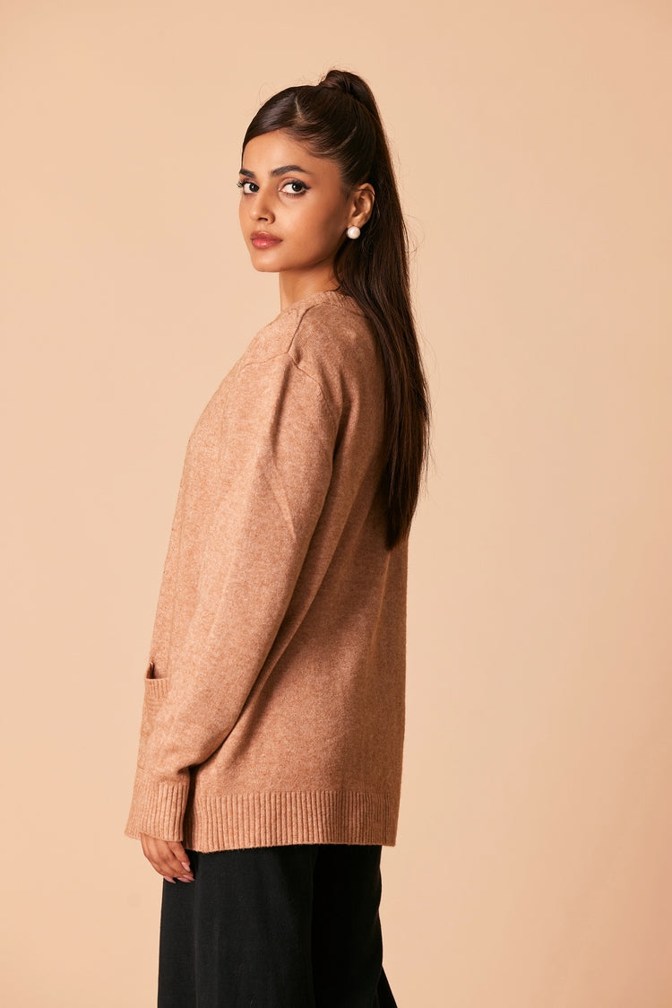 Picture of Ellena - Round Neck Cardigan Sweater - Available at Raja Sahib