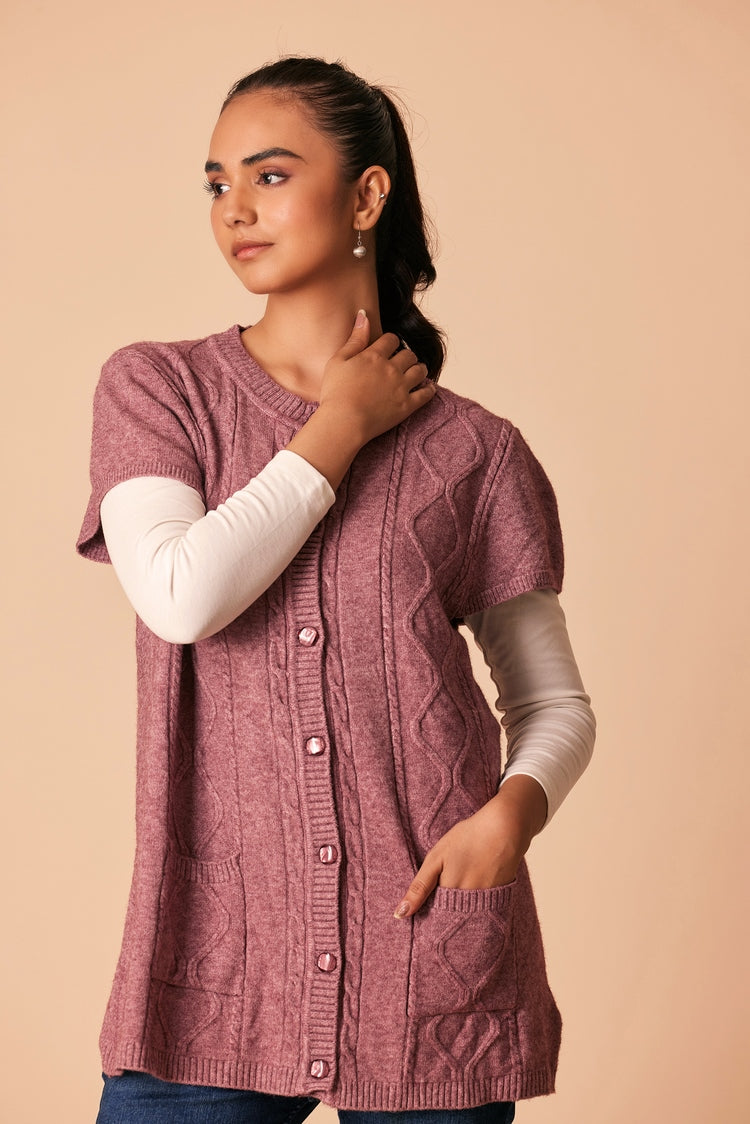 Picture of Ellena - Round Neck Cardigan Sweater - Available at Raja Sahib