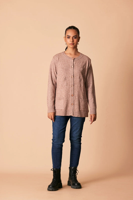Picture of Ellena - Round Neck Cardigan Sweater - Available at Raja Sahib