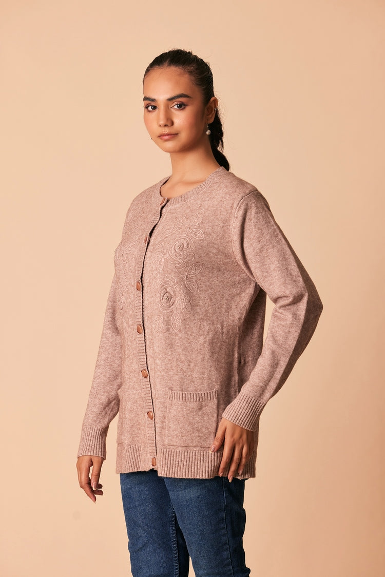 Picture of Ellena - Round Neck Cardigan Sweater - Available at Raja Sahib