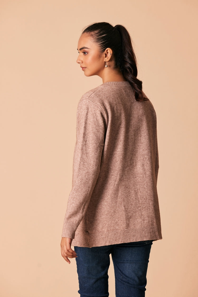 Picture of Ellena - Round Neck Cardigan Sweater - Available at Raja Sahib