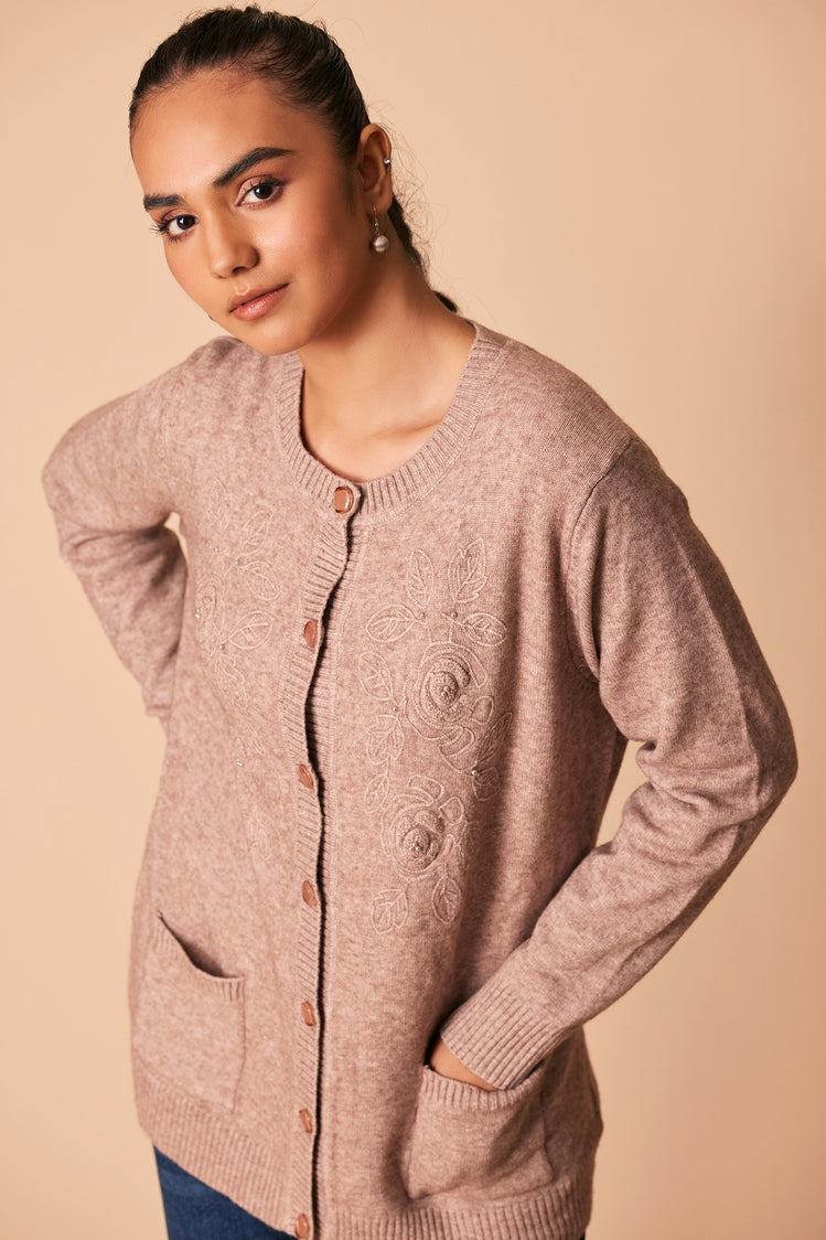 Picture of Ellena - Round Neck Cardigan Sweater - Available at Raja Sahib