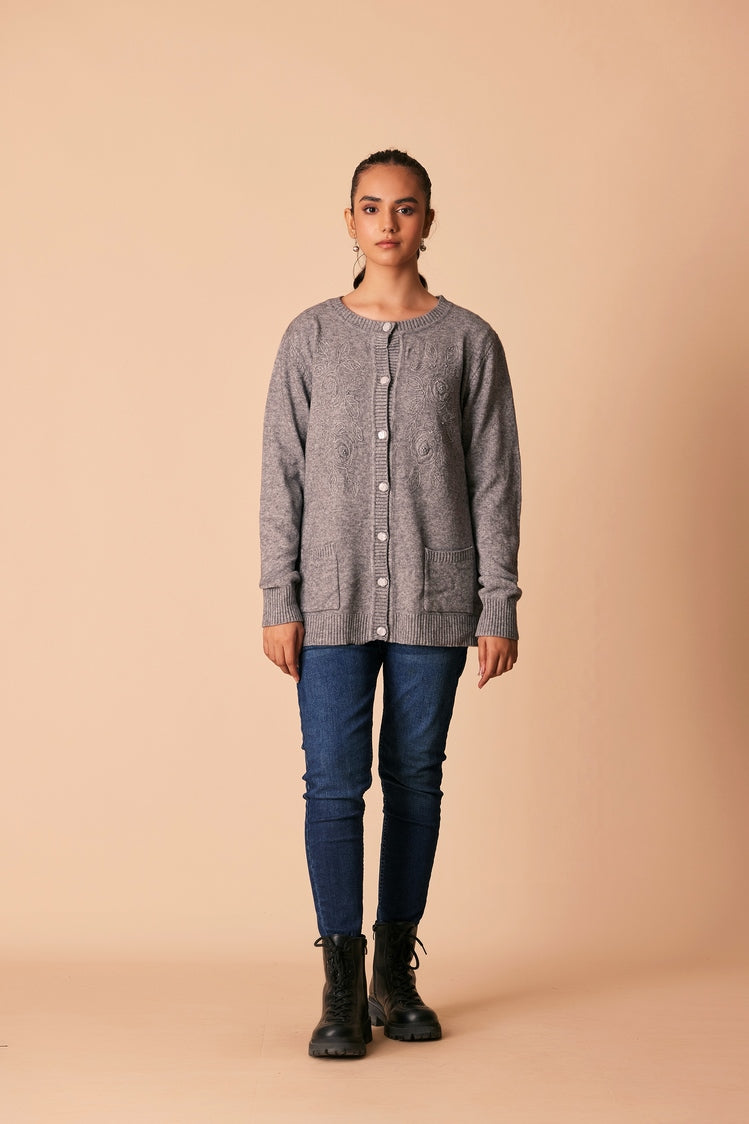 Picture of Ellena - Round Neck Cardigan Sweater - Available at Raja Sahib
