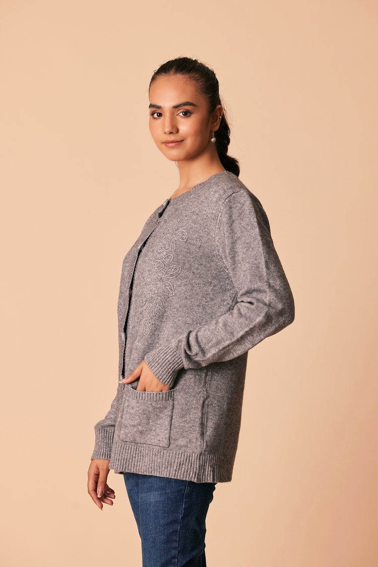 Picture of Ellena - Round Neck Cardigan Sweater - Available at Raja Sahib