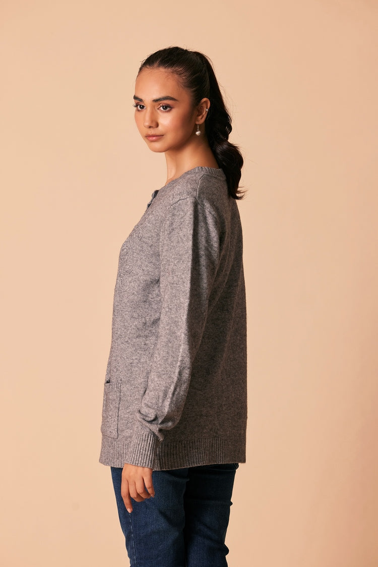 Picture of Ellena - Round Neck Cardigan Sweater - Available at Raja Sahib