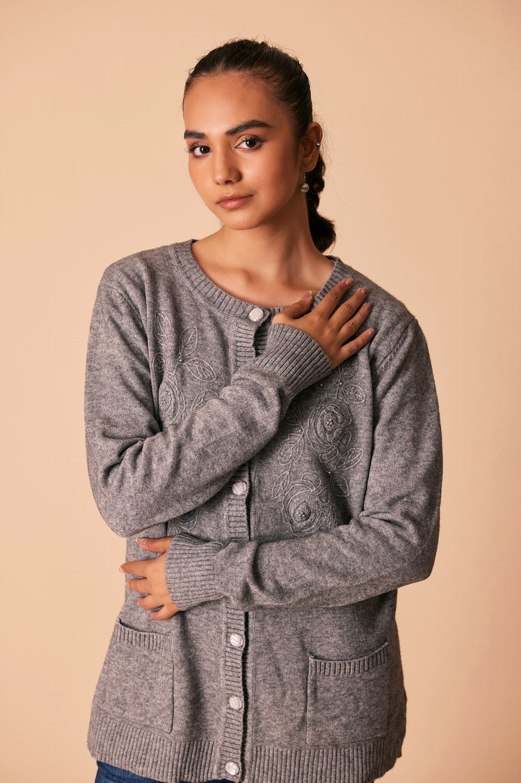 Picture of Ellena - Round Neck Cardigan Sweater - Available at Raja Sahib