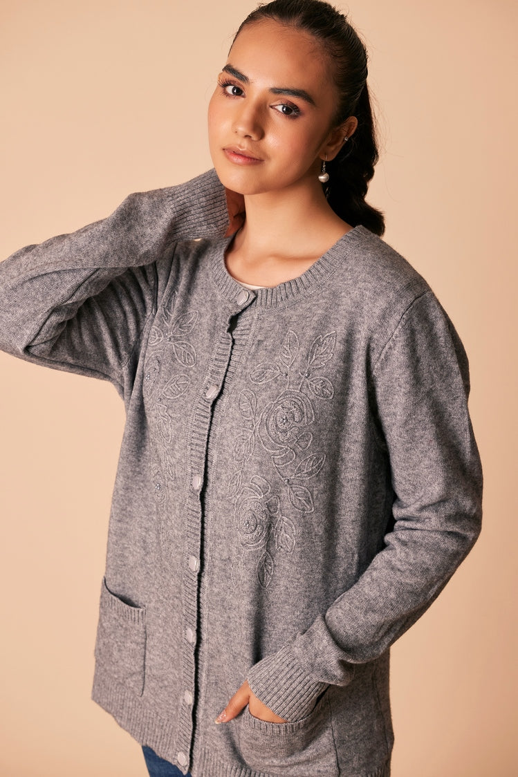 Picture of Ellena - Round Neck Cardigan Sweater - Available at Raja Sahib