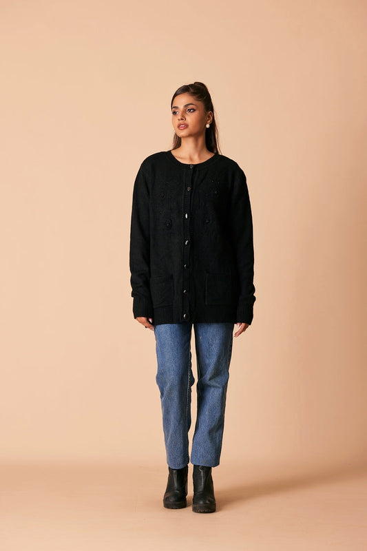 Picture of Ellena - Round Neck Cardigan Sweater - Available at Raja Sahib