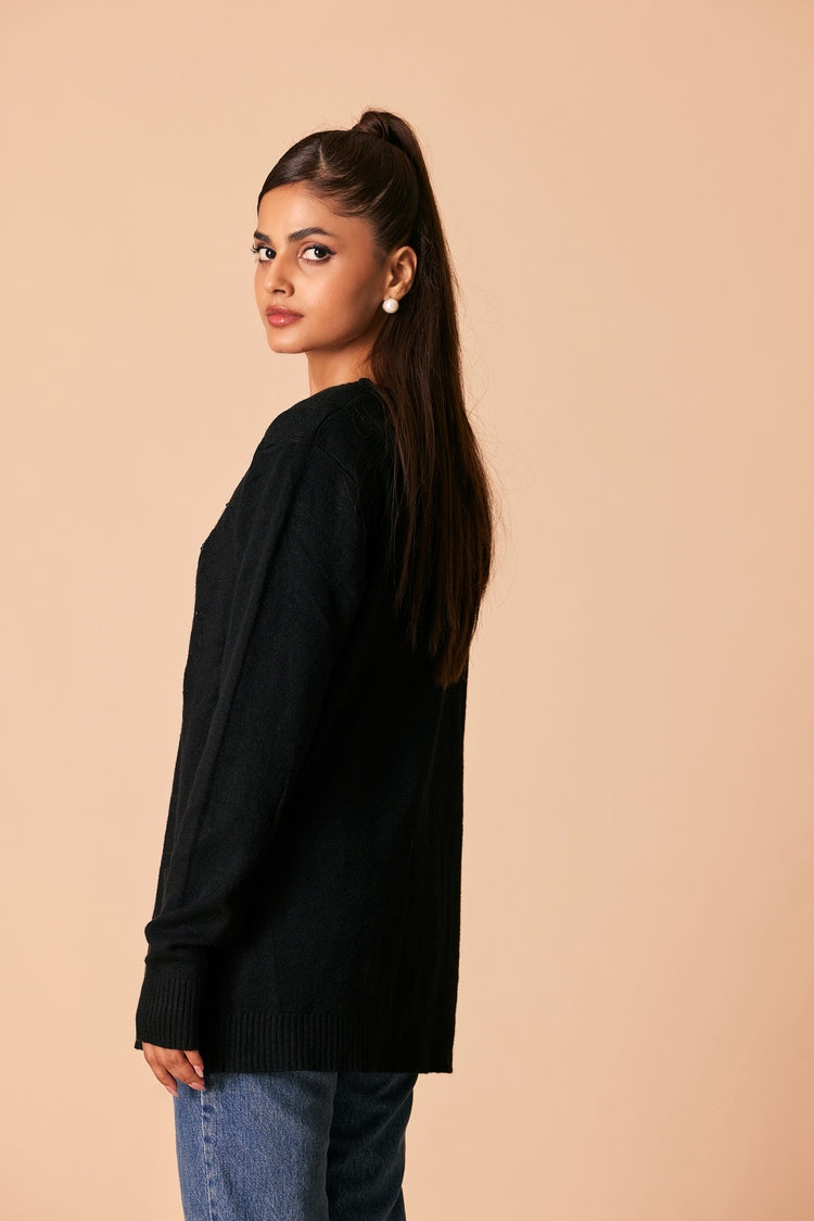 Picture of Ellena - Round Neck Cardigan Sweater - Available at Raja Sahib