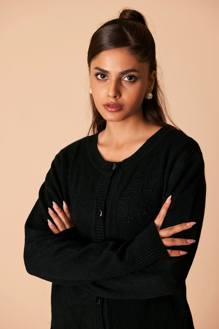 Picture of Ellena - Round Neck Cardigan Sweater - Available at Raja Sahib