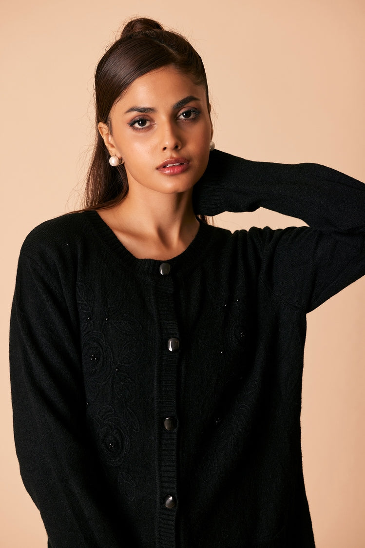 Picture of Ellena - Round Neck Cardigan Sweater - Available at Raja Sahib